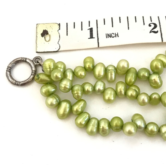 Fresh Water Pearl Bracelet 3 Strand Toggle Closure Dyed Granny Smith Green - Picture 3 of 8